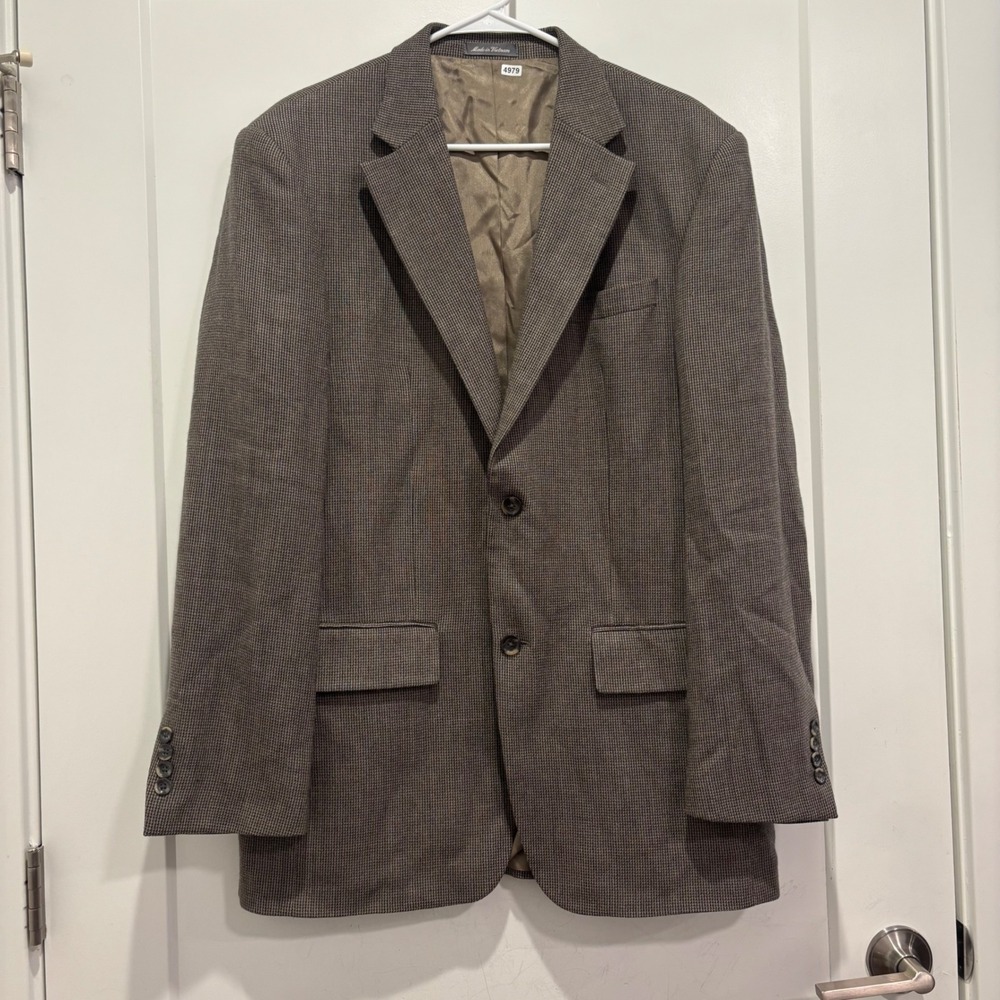 Oscar de la Renta Mens 40L Wool Blazer Sport Coat Brown Micro Check 5111
